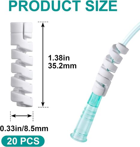 PAGOW 20pcs Oxygen Tube Support Crimp Straightener, Retractable Oxygen Tubing Accessories for Portable Oxygen Concentrator, Oxygen Hose Wrapping Tubing Reels for Nasal Cannula - White in Kuwait