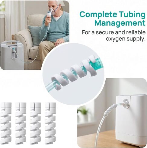 PAGOW 20pcs Oxygen Tube Support Crimp Straightener, Retractable Oxygen Tubing Accessories for Portable Oxygen Concentrator, Oxygen Hose Wrapping Tubing Reels for Nasal Cannula - White in Kuwait
