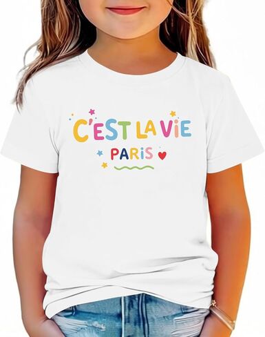 C'est La Vie Paris Shirts for Girls Kids Graphic Tees Cute Letter Tshirt Summer Casual Crewneck Short Sleeve Tops in Saudi Arabia