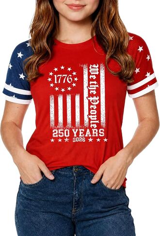 4th of July Shirts Girls Patriotic Shirt 250 Anniversary USA Tops Kids American Flag Tshirt Tee 5-13y in Saudi Arabia