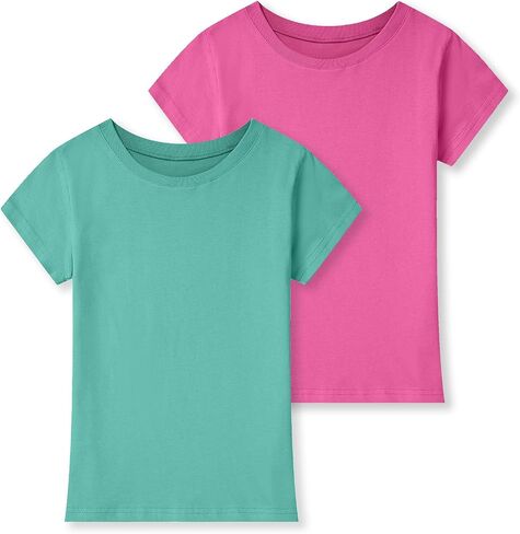 2 Pack Girls Shirts Short Sleeve Shirts for Girls Kids Toddler Cotton T Shirts Clothes Tops Summer for Youth(2T-14Y) in Kuwait
