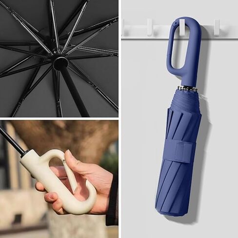 Outdoor Travel Umbrella with Carabiner Handle, Windproof Folding Portable Reverse Folding Umbrella for Men and Women in Kuwait