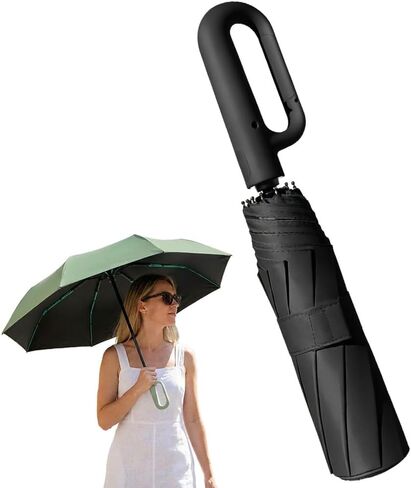 Creative Ring Buckle Windproof Reinforced Umbrella, Automatic Open Close Compact Folding Umbrella with Carabiner Handle, Reflective Trim, 10-Rib Reinforced Travel Umbrella in Saudi Arabia