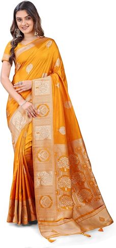 Women's Banarasi Nylon Silk Saree with Unstitched Blouse Piece in Kuwait