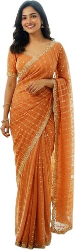MAHEK Fancy Silk Saree Zari Sequence C-Pallu Cutwork Border sari, Partywear Wedding Wear sari in Saudi Arabia