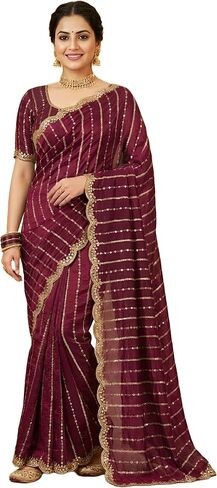 MAHEK Fancy Silk Saree Zari Sequence C-Pallu Cutwork Border sari, Partywear Wedding Wear sari in Saudi Arabia