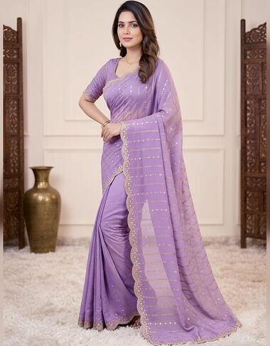 MAHEK Fancy Silk Saree Zari Sequence C-Pallu Cutwork Border sari, Partywear Wedding Wear sari in Saudi Arabia