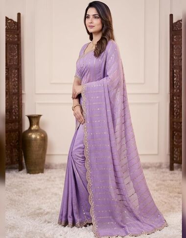 MAHEK Fancy Silk Saree Zari Sequence C-Pallu Cutwork Border sari, Partywear Wedding Wear sari in Saudi Arabia