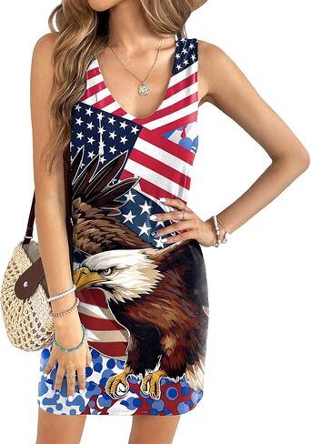 color cosplayer Women 4th of July Tank Dress Independence Day Sleeveless V Neck Dress Patriotic USA Flag 250th Anniversary in Saudi Arabia