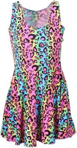 Neon Rainbow Leopard Cheetah Print Knee Length Mini Dress Rave Party Fun in Kuwait