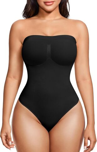 LANCS Strapless Shapewear Thong Bodysuit for Women Shapewear Tummy Control Body Shaper Tube Top Leotard Under Dress in Saudi Arabia
