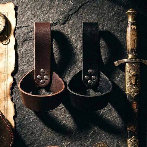 2 Pack Sword Holster, Black & Brown Sword Sheath, Leather Sword Frog Scabbard Medieval Renaissance Sword Belt Holder for Adult Men Cosplay Knight Pirate Costume in Saudi Arabia