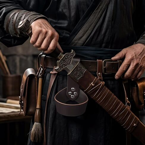 2 Pack Sword Holster, Black & Brown Sword Sheath, Leather Sword Frog Scabbard Medieval Renaissance Sword Belt Holder for Adult Men Cosplay Knight Pirate Costume in Saudi Arabia