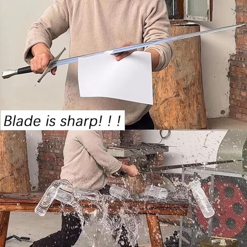Medieval Sharp Blade Blue Western Sword with Knight Motif Manganese Steel Blade Real Sword Supplied with Belt Total Length 37.99 inches for Display Gift Collection in Saudi Arabia