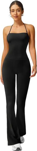 TimeOFF Women's Flare Leg Yoga Pants Jumpsuit, High Waisted Bootcut Workout Leggings with Halter Top in Kuwait
