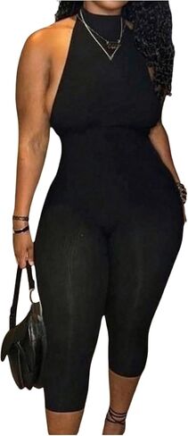 Milumia Women's Sexy Halter One Piece Jumpsuit Backless Sleeveless Bodycon Romper Pants Club Outfits in Saudi Arabia