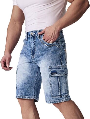 Jean Shorts Men’s Comfort Flex Waistband Jean Short Casual Denim Knee Length Washed Denim Jeans Shorts in Saudi Arabia