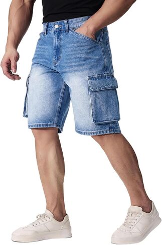 Jean Shorts Men’s Comfort Flex Waistband Jean Short Casual Denim Knee Length Washed Denim Jeans Shorts in Saudi Arabia