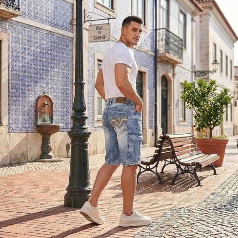 Jean Shorts Men’s Comfort Flex Waistband Jean Short Casual Denim Knee Length Washed Denim Jeans Shorts in Saudi Arabia