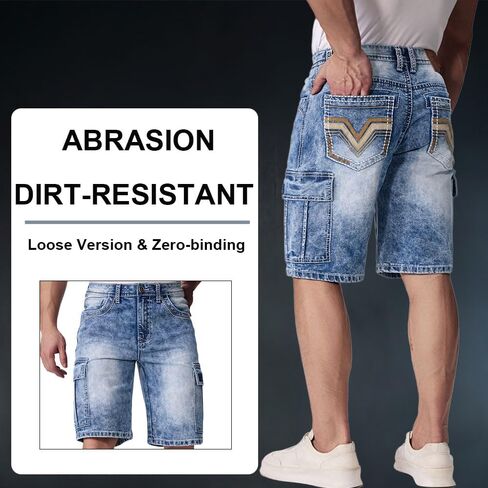 Jean Shorts Men’s Comfort Flex Waistband Jean Short Casual Denim Knee Length Washed Denim Jeans Shorts in Saudi Arabia
