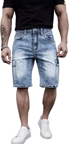 Jean Shorts Men’s Comfort Flex Waistband Jean Short Casual Denim Knee Length Washed Denim Jeans Shorts in Saudi Arabia