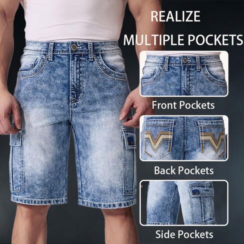 Jean Shorts Men’s Comfort Flex Waistband Jean Short Casual Denim Knee Length Washed Denim Jeans Shorts in Saudi Arabia