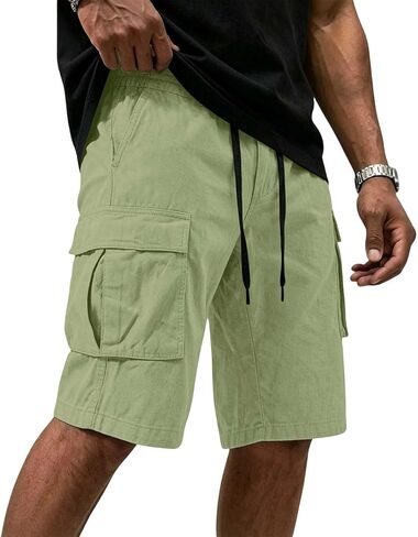Men's Cargo Shorts Cotton Summer Shorts Long Casual Knee Length Multi Pockets Relaxed Fit Bermuda Shorts Work Hiking in Kuwait