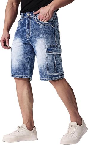 Jean Shorts Men’s Comfort Flex Waistband Jean Short Casual Denim Knee Length Washed Denim Jeans Shorts in Saudi Arabia