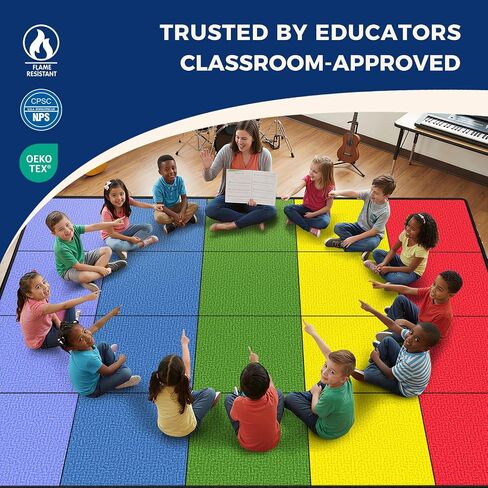 Booooom Jackson Classroom Rug - 5'x7'7'' Rainbow Spectrum Grid Preschool Classroom Carpet, Non-Slip & No-Trip Edges, Vibrant Colors for Kids Playroom Floor Mat in Saudi Arabia
