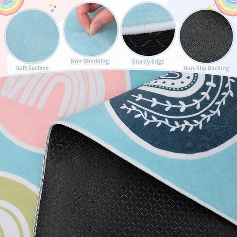 سجادة Tinideya Pastel Boho Rainbow للفصول الدراسية تتسع لـ 20 سجادة كبيرة لمنطقة تعليمية للفصول الدراسية سجادة لعب زرقاء للتدريس وغرفة اللعب وغرفة المعيشة وغرفة النوم وديكور غرفة النوم, 5.02' x 7.61' in Kuwait