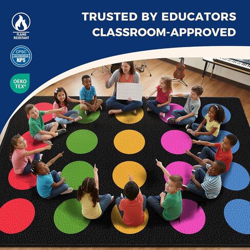 Booooom Jackson Classroom Rug - 5'x7'6'' Rainbow Spectrum Dot Preschool Classroom Carpet, Non-Slip & No-Trip Edges, Vibrant Colors for Kids Playroom Floor Mat in Saudi Arabia