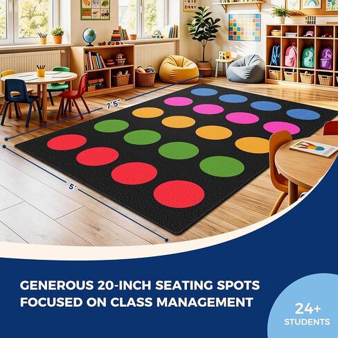 Booooom Jackson Classroom Rug - 5'x7'6'' Rainbow Spectrum Dot Preschool Classroom Carpet, Non-Slip & No-Trip Edges, Vibrant Colors for Kids Playroom Floor Mat in Saudi Arabia