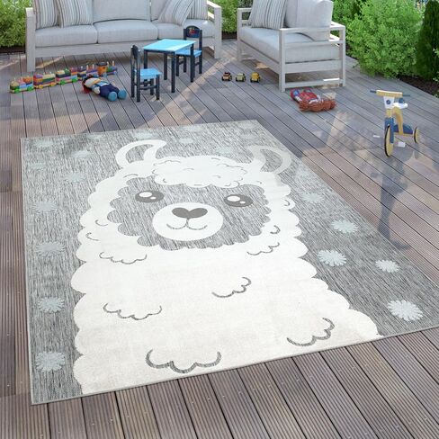 Paco Home Kids Rug Alpaca Motif Play Mat with Contour Cut in Mottled Grey, Size: 6'7" x 9'2" in Saudi Arabia