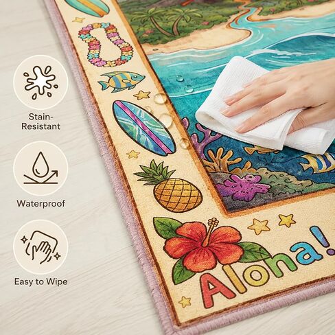 ALALAL Tropical Island Adventure Kids Play Area Rug, 7' x 5' Non-Slip Crawling Mat with Volcano & Beach Print, Large Nursery Rugs for Bedroom, Classroom, Playroom Decor in Kuwait
