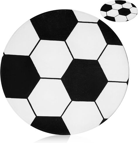 28-inch Round Football Rug, Soccer Ball Area Rug for Boys Bedroom & Playroom, Non-Slip Office Chair Mat for Hardwood Floors, Washable Nursery Carpet & Sports Decor, Black White in Kuwait