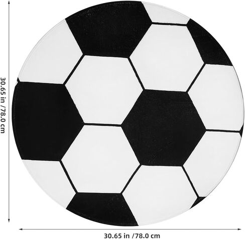 28-inch Round Football Rug, Soccer Ball Area Rug for Boys Bedroom & Playroom, Non-Slip Office Chair Mat for Hardwood Floors, Washable Nursery Carpet & Sports Decor, Black White in Kuwait
