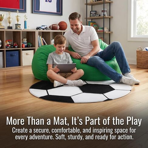 28-inch Round Football Rug, Soccer Ball Area Rug for Boys Bedroom & Playroom, Non-Slip Office Chair Mat for Hardwood Floors, Washable Nursery Carpet & Sports Decor, Black White in Kuwait