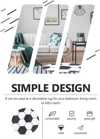 28-inch Round Football Rug, Soccer Ball Area Rug for Boys Bedroom & Playroom, Non-Slip Office Chair Mat for Hardwood Floors, Washable Nursery Carpet & Sports Decor, Black White in Kuwait