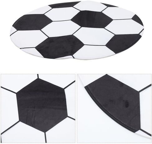 28-inch Round Football Rug, Soccer Ball Area Rug for Boys Bedroom & Playroom, Non-Slip Office Chair Mat for Hardwood Floors, Washable Nursery Carpet & Sports Decor, Black White in Kuwait