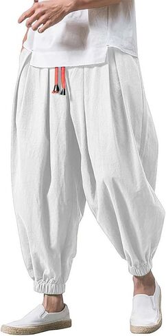 Aniywn Mens Harem Pants with Pockets Loose Casual Elastic Waist Plus Size Wide Leg Hippie Trousers Lightweight Beach Pants in Saudi Arabia