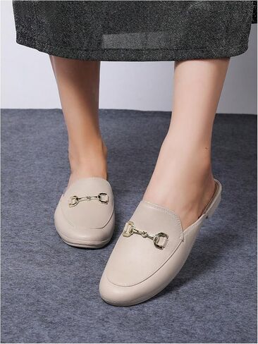 GORGLITTER Women's Heeled Mules Flats Sandals Dressy Office Work Closed Toe Metal Chain Leather Slide Sandal Dress Shoes in Kuwait