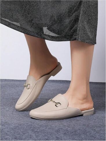 GORGLITTER Women's Heeled Mules Flats Sandals Dressy Office Work Closed Toe Metal Chain Leather Slide Sandal Dress Shoes in Kuwait