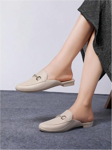 GORGLITTER Women's Heeled Mules Flats Sandals Dressy Office Work Closed Toe Metal Chain Leather Slide Sandal Dress Shoes in Kuwait