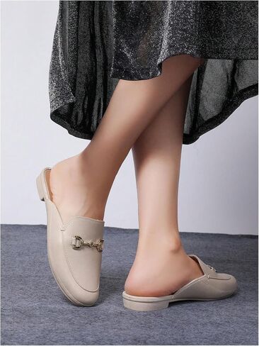 GORGLITTER Women's Heeled Mules Flats Sandals Dressy Office Work Closed Toe Metal Chain Leather Slide Sandal Dress Shoes in Kuwait