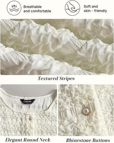 CHICME Womens Textured Short Sleeve Tops Round Neck Button Front Casual Blouse Elegant Easter Spring Break Vacation Shirts in Kuwait