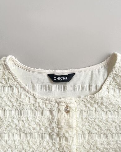 CHICME Womens Textured Short Sleeve Tops Round Neck Button Front Casual Blouse Elegant Easter Spring Break Vacation Shirts in Kuwait