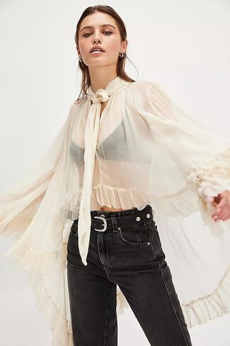 Women Long Sleeve Elegant Sheer Blouse Halter Neck Ruffled Shirt Fashion Casual Tops for Women Outerwear in Saudi Arabia