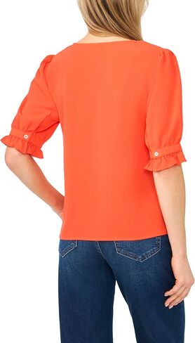 CeCe Women's Ruffle Cuff Elbow Sleeve V-Neck Blouse in Kuwait