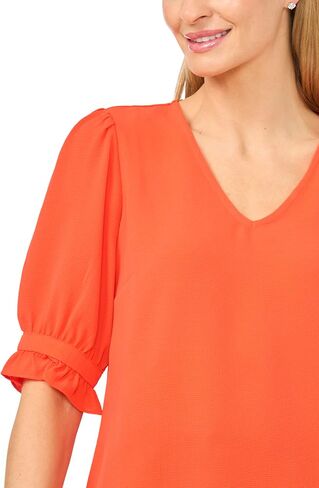 CeCe Women's Ruffle Cuff Elbow Sleeve V-Neck Blouse in Kuwait