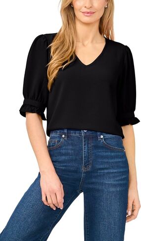 CeCe Women's Ruffle Cuff Elbow Sleeve V-Neck Blouse in Kuwait